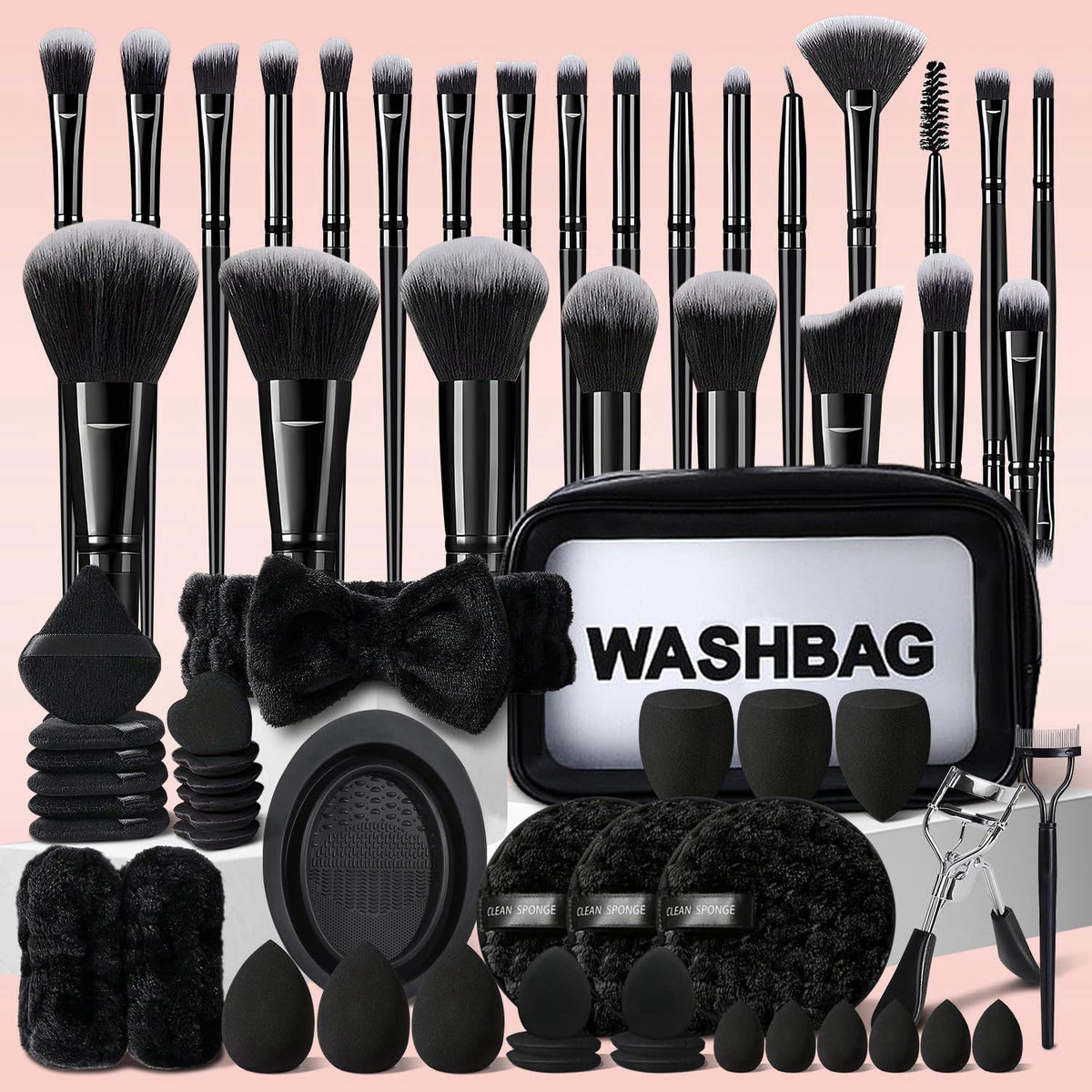 HGHDBT 65Pcs Black Makeup Brushes Set Professional Makeup Kit Multi-functional Makeup Tool Set with Case Facial Makeup A
