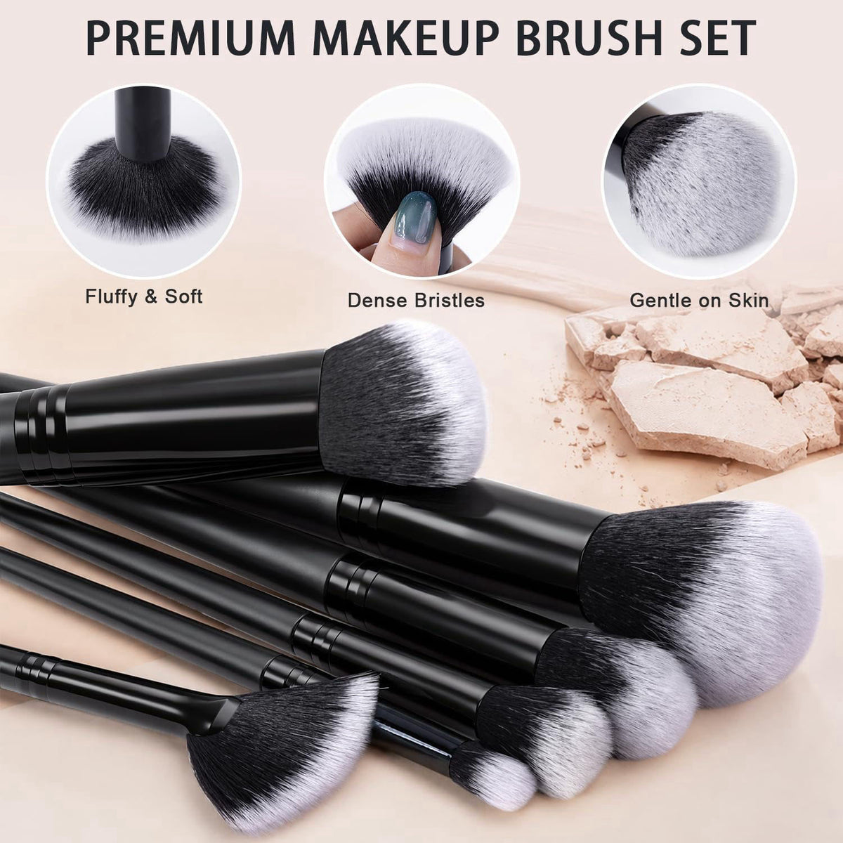 HGHDBT 65Pcs Black Makeup Brushes Set Professional Makeup Kit Multi-functional Makeup Tool Set with Case Facial Makeup A