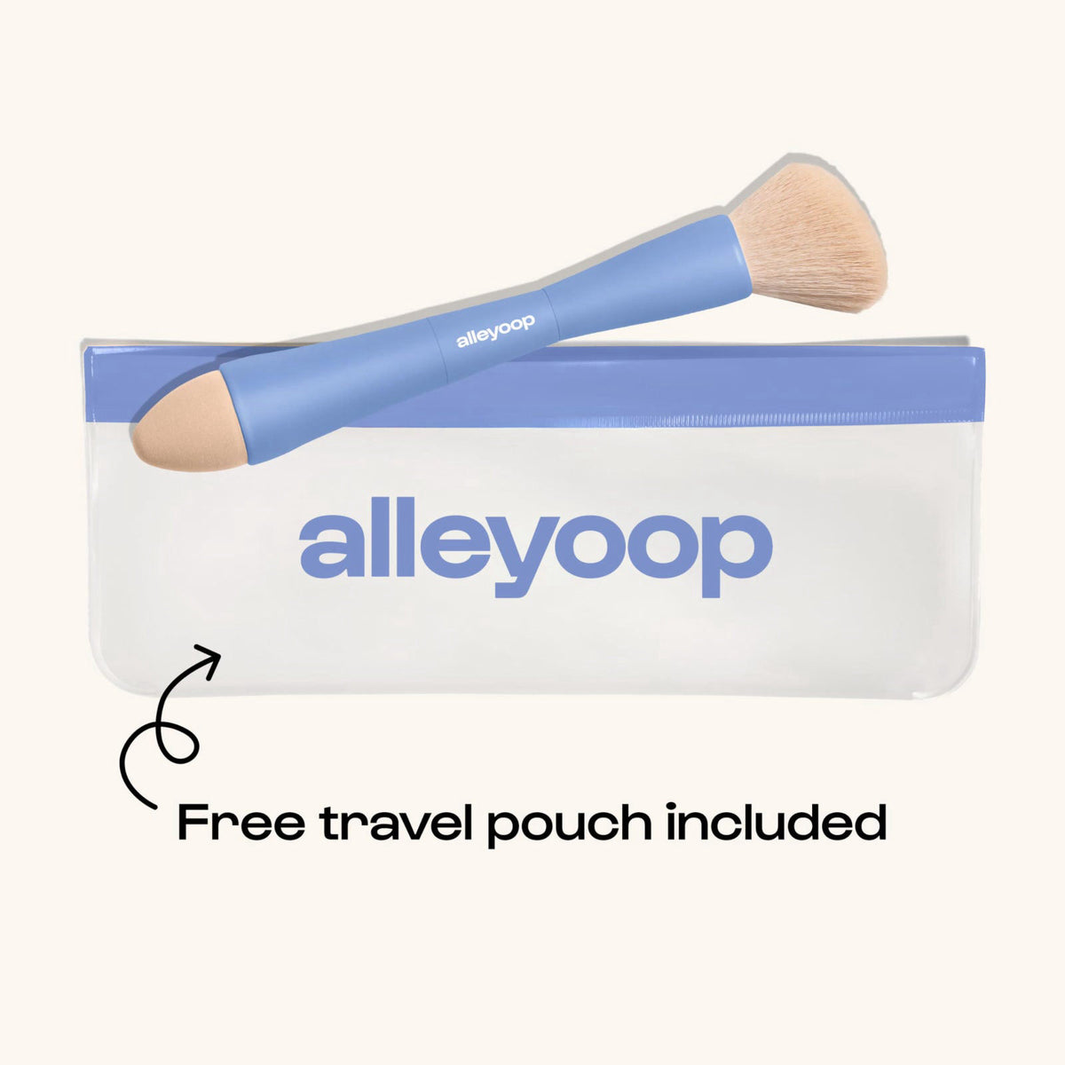 Alleyoop Multi-Tasker 4-in-1 Travel Makeup Brushes Set, Blush & Sponge – back view and specifications