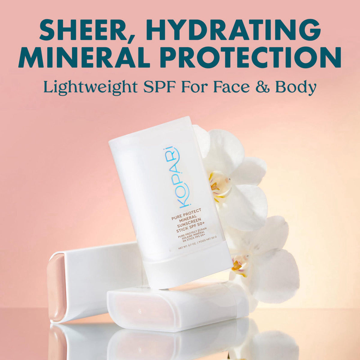 Kopari PURE PROTECT 100% Mineral Sunscreen Stick SPF 50+ Clear Zinc Oxide Face and Body Sunscreen with Hydrating Argan O