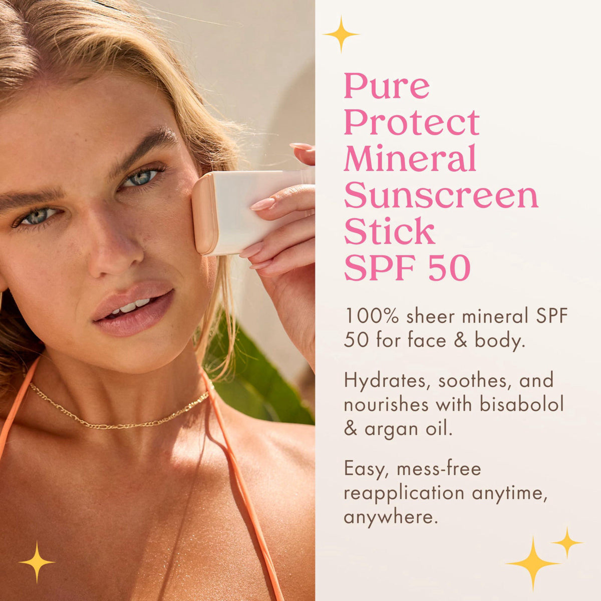 Kopari PURE PROTECT 100% Mineral Sunscreen Stick SPF 50+ Clear Zinc Oxide Face and Body Sunscreen with Hydrating Argan O