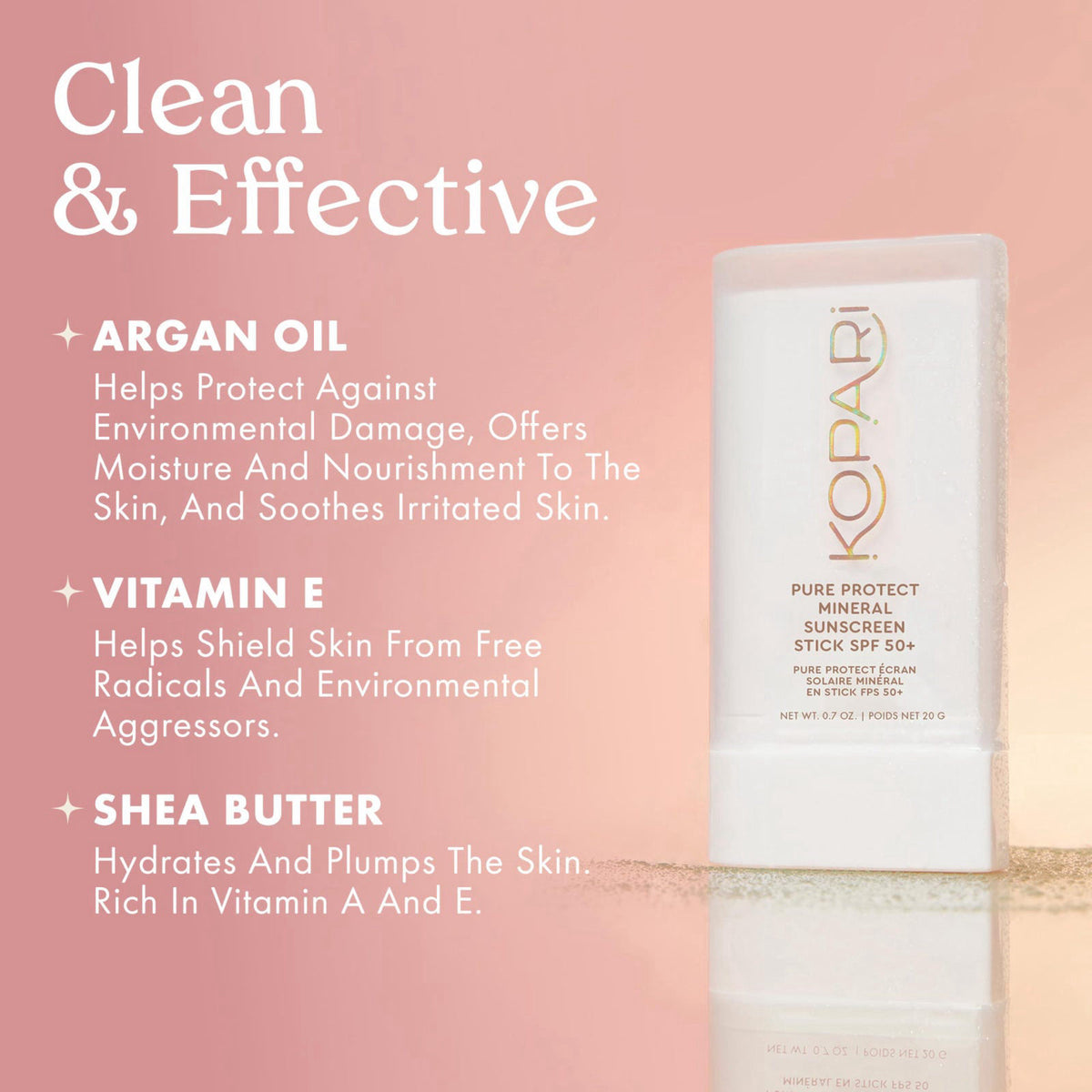 Kopari PURE PROTECT 100% Mineral Sunscreen Stick SPF 50+ Clear Zinc Oxide Face and Body Sunscreen with Hydrating Argan O
