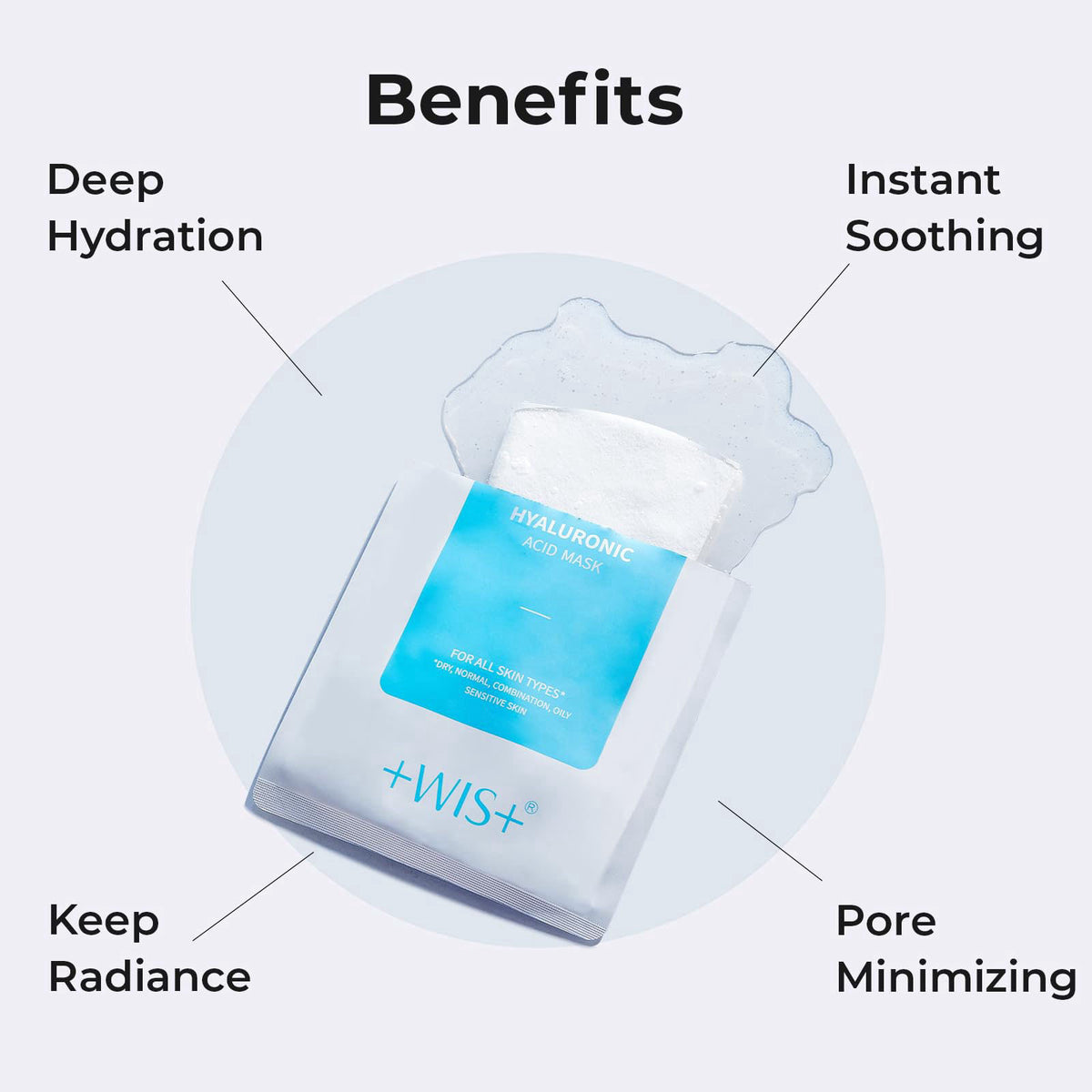 +WIS+ Hyaluronic Acid Face Mask 24 EA with Hyaluronic Acid Serum and Vitamin B5, Facial Mask for Dry Skin, Anti-Aging Ma