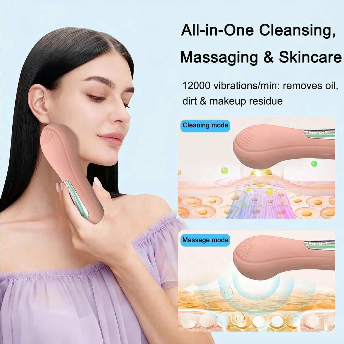 Yevsinbay Silicone Facial Cleansing Brush，2-in-1 Rechargeable Face Scrubber，Magnetic Charging Design Waterproof Electric