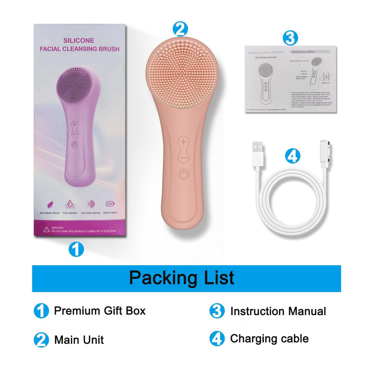 Yevsinbay Silicone Facial Cleansing Brush，2-in-1 Rechargeable Face Scrubber，Magnetic Charging Design Waterproof Electric