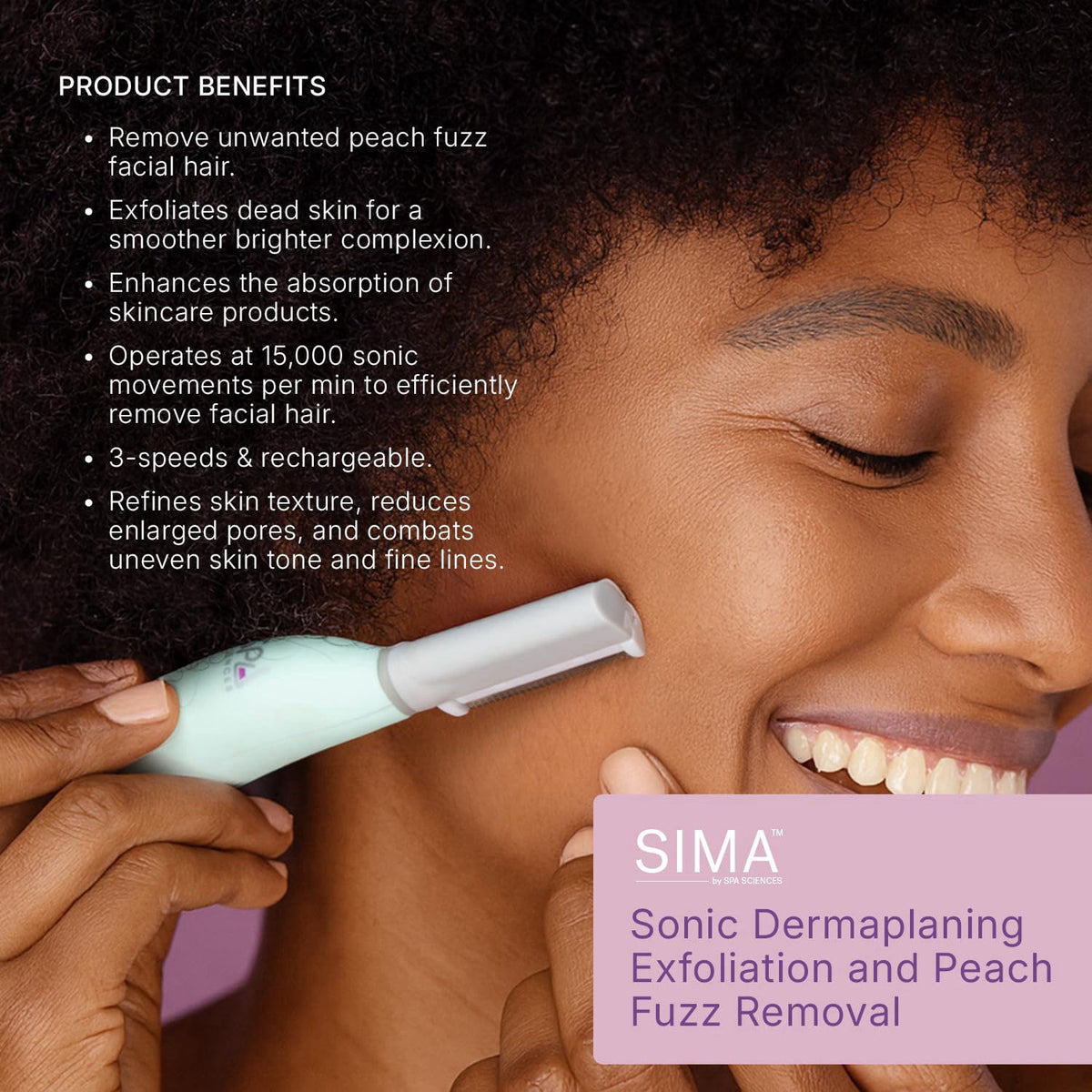 SPA SCIENCES - SIMA Patented Sonic Dermaplane Razor for Women Face – alternate angle