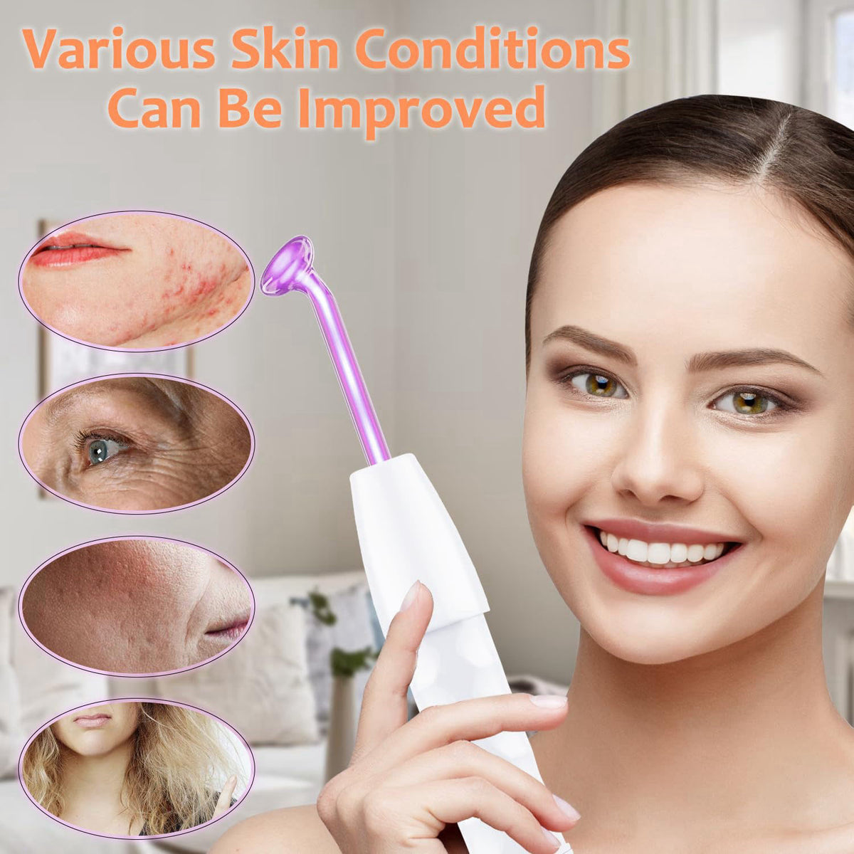 High Frequency Facial Wand - Uaike 4 in 1 Violet Portable Handheld – full view