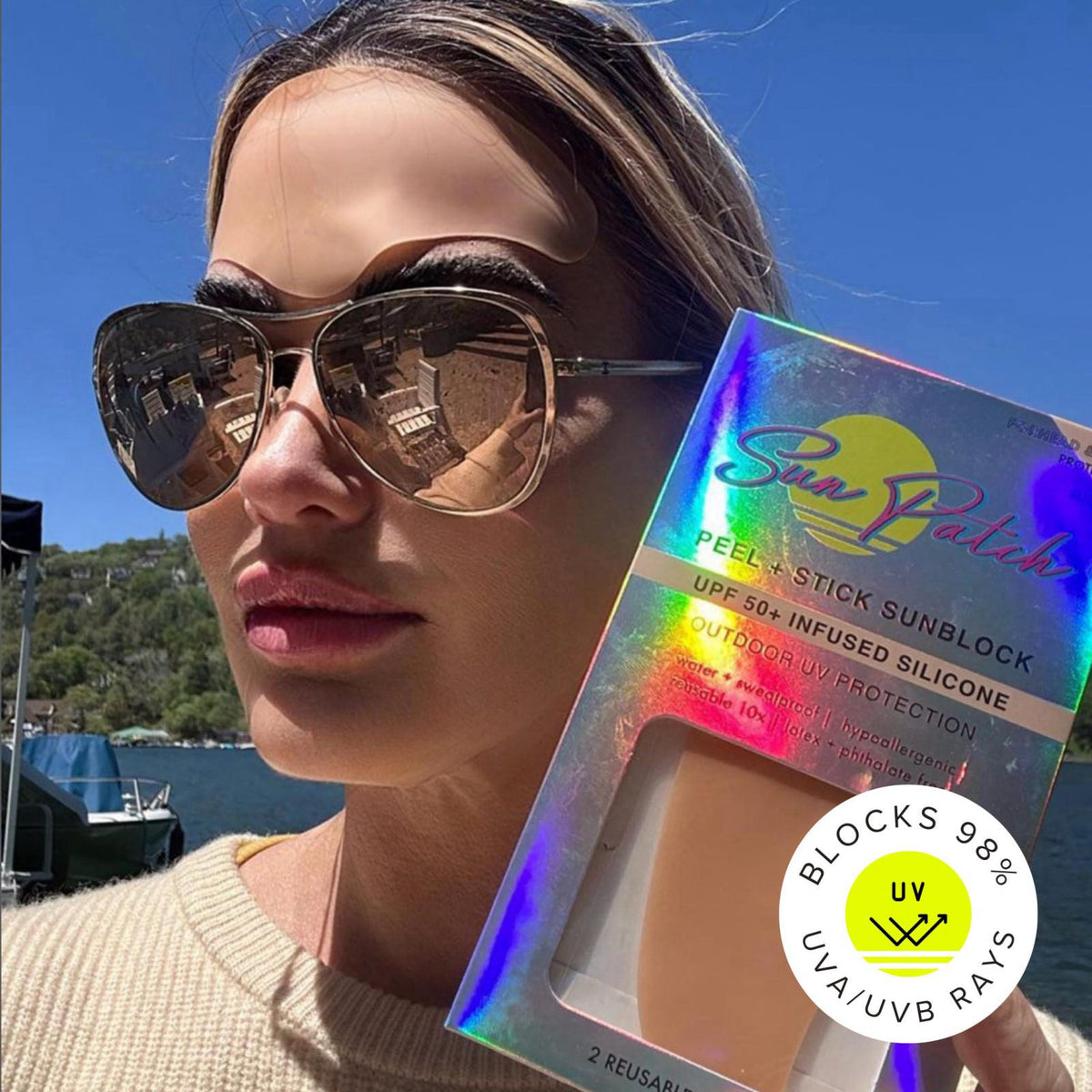 Sun Patch Reusable Forehead and Neck Sunblock Patches - 100% Silicone Sunscreen for UV Protection, Face Stickers With UP