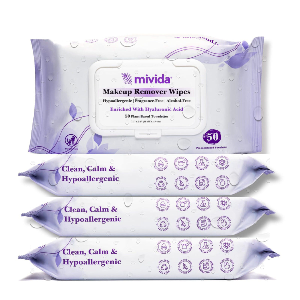mivida Hypoallergenic Makeup Remover Wipes Bulk with Hyaluronic Acid, Dermatologist Tested, Alcohol & Fragrance Free Mak