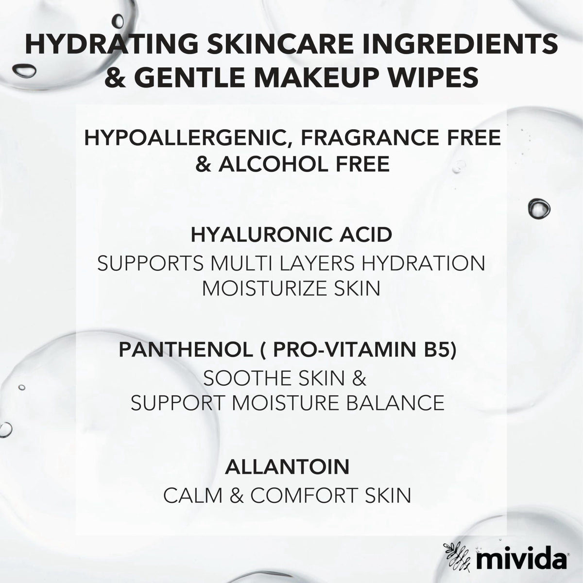 mivida Hypoallergenic Makeup Remover Wipes Bulk with Hyaluronic Acid, Dermatologist Tested, Alcohol & Fragrance Free Mak