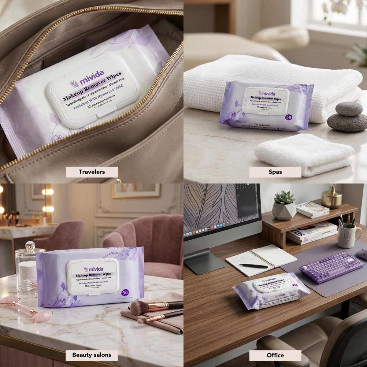 mivida Hypoallergenic Makeup Remover Wipes Bulk with Hyaluronic Acid, Dermatologist Tested, Alcohol & Fragrance Free Mak