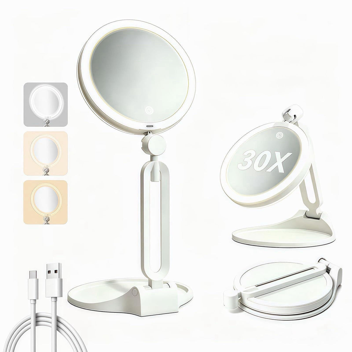 AOLERAY Travel Makeup Mirror with Lights 2026 New, 1X/30X Magnification Dual-Sided – close-up detail
