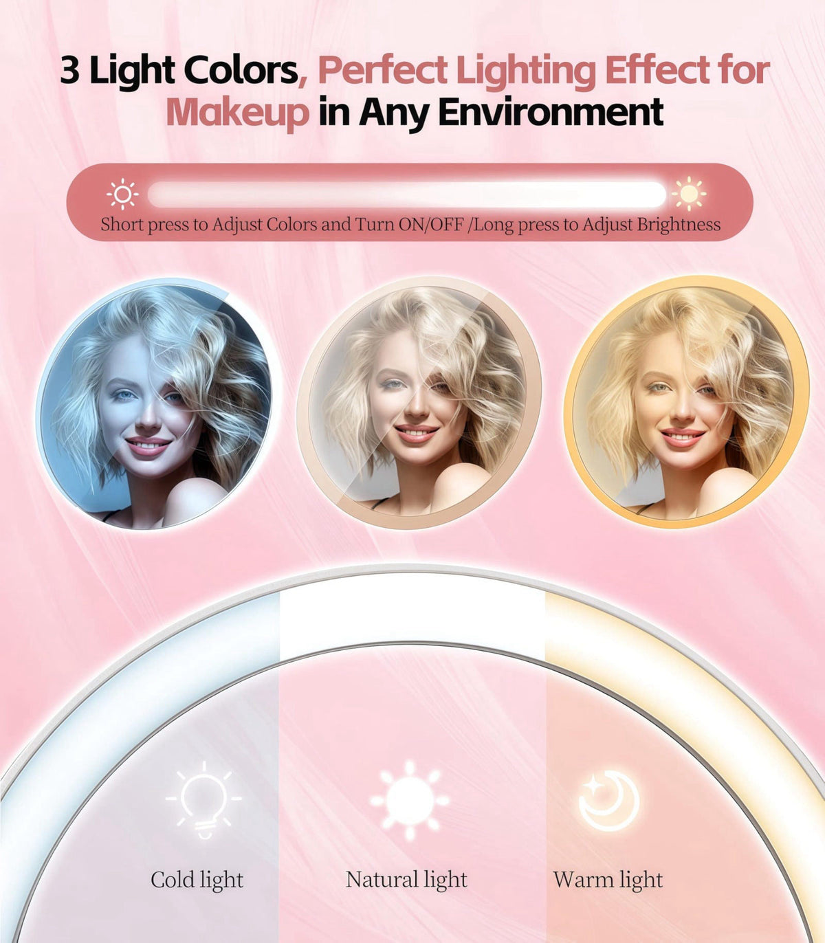AOLERAY Travel Makeup Mirror with Lights 2026 New, 1X/30X Magnification Dual-Sided – back view and specifications