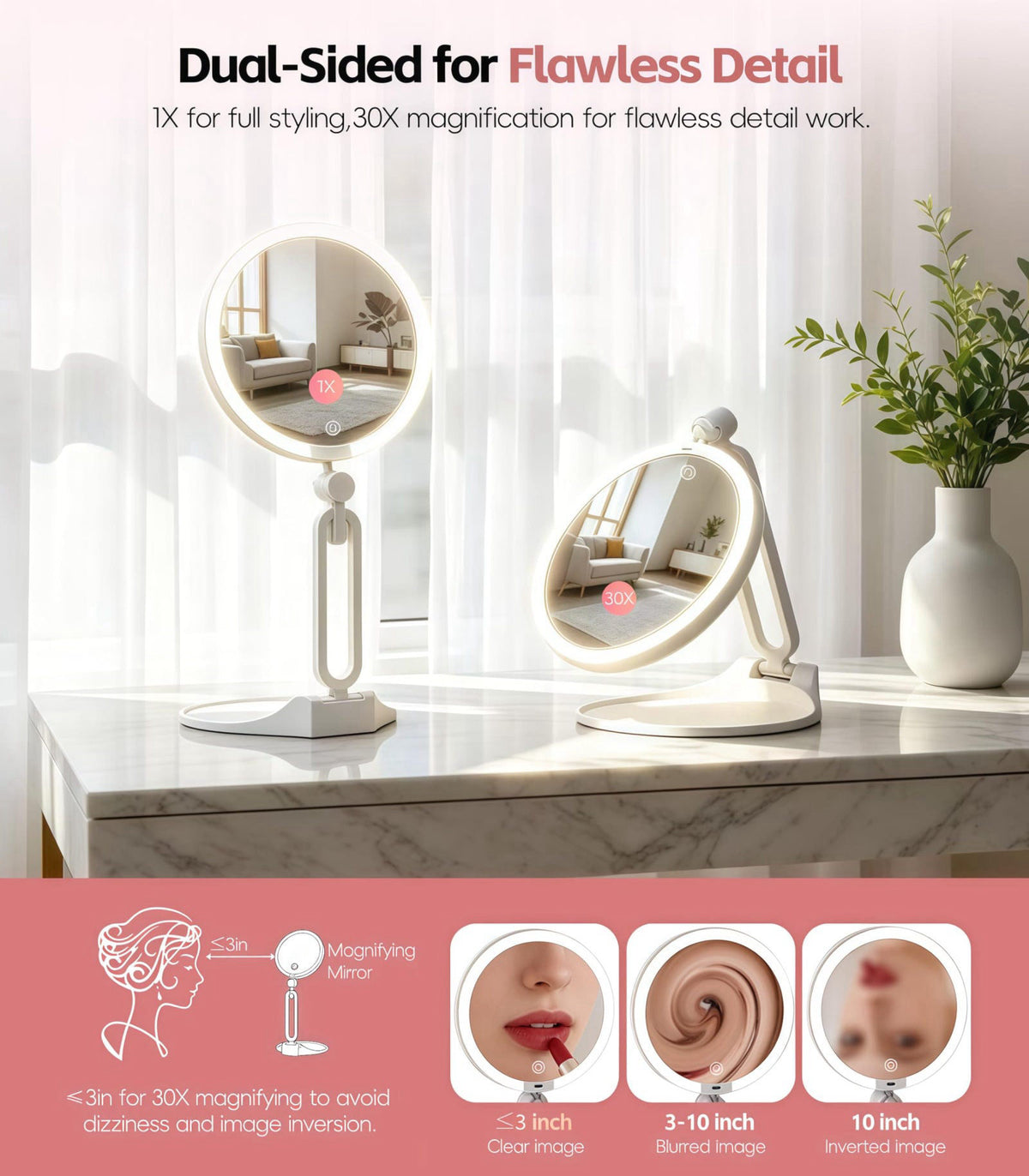 AOLERAY Travel Makeup Mirror with Lights 2026 New, 1X/30X Magnification Dual-Sided – alternate angle