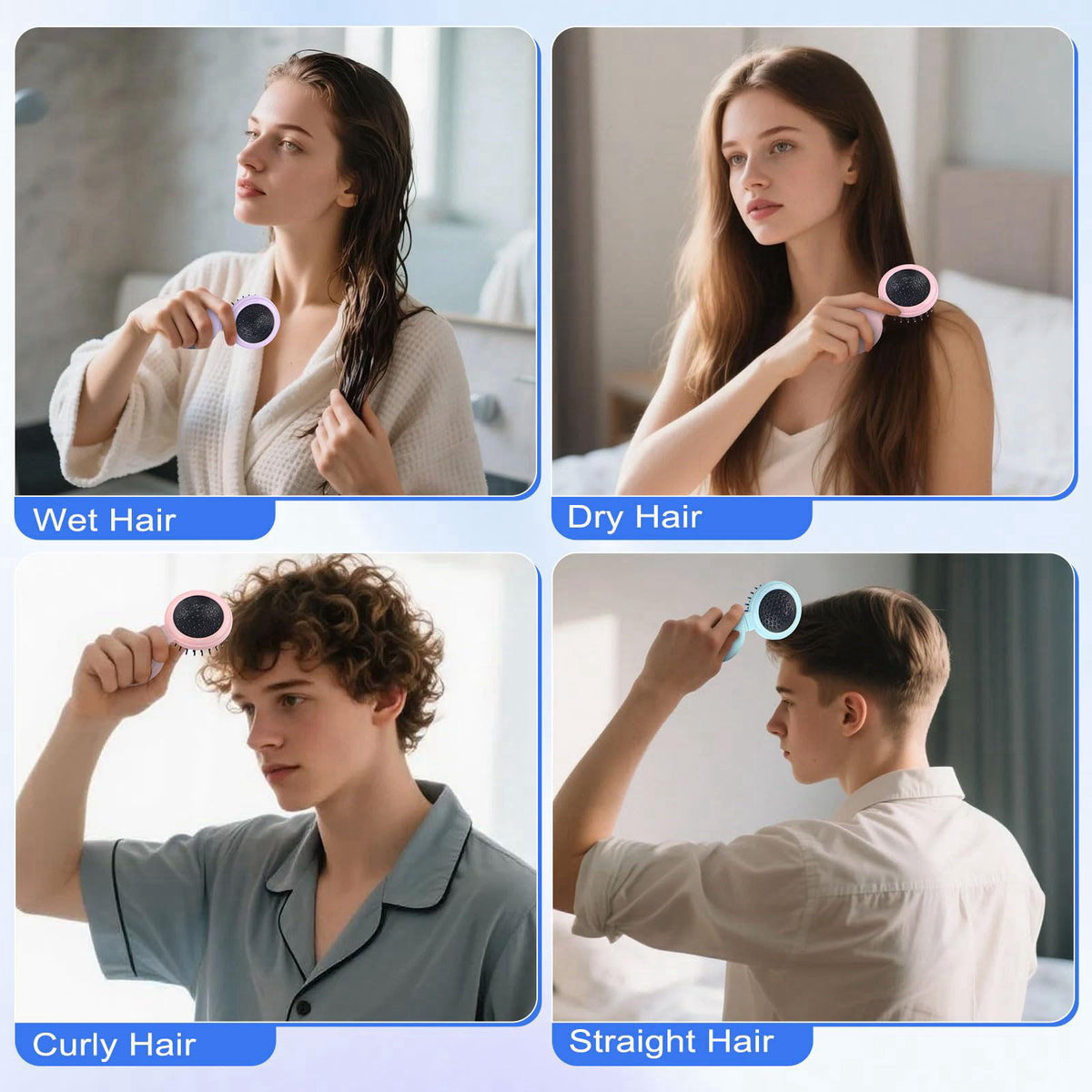 Lilingsty 4 Colors Folding Mirror Hairbrush, 2 in 1 Compact Pocket Mirror Comb with DIY Stickers, Round Mini Pocket Make