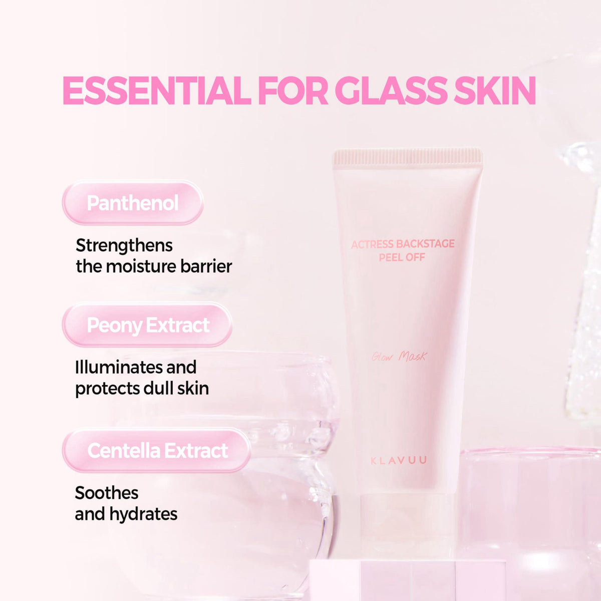 KLAVUU Actress Backstage Glow Peel Off Face Mask for Glass Skin (2.4oz) – back view and specifications