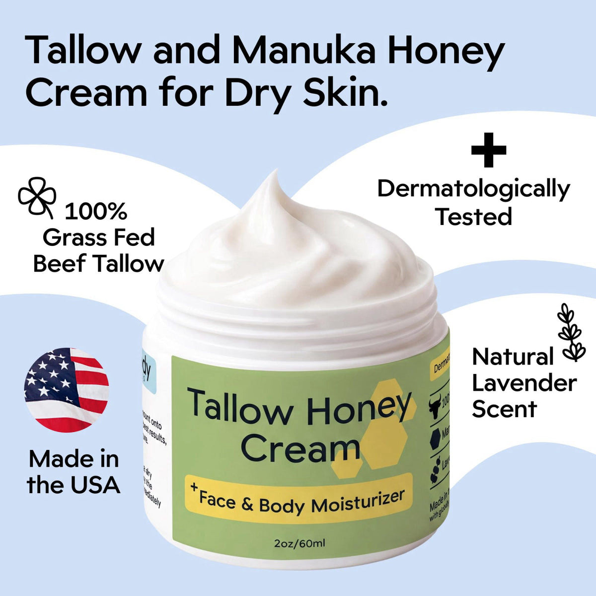 Clearbody Organics Overnight Hand Cream 2oz, Beef Tallow Hand Cream – close-up detail
