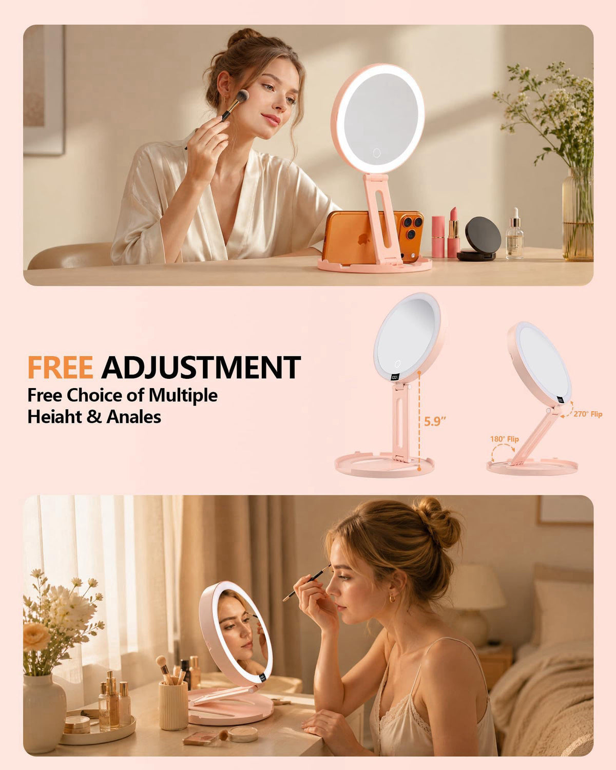 ATUSGOY Foldable Travel Makeup Mirror with Lights 20X/1X Magnifying Mirror – alternate angle
