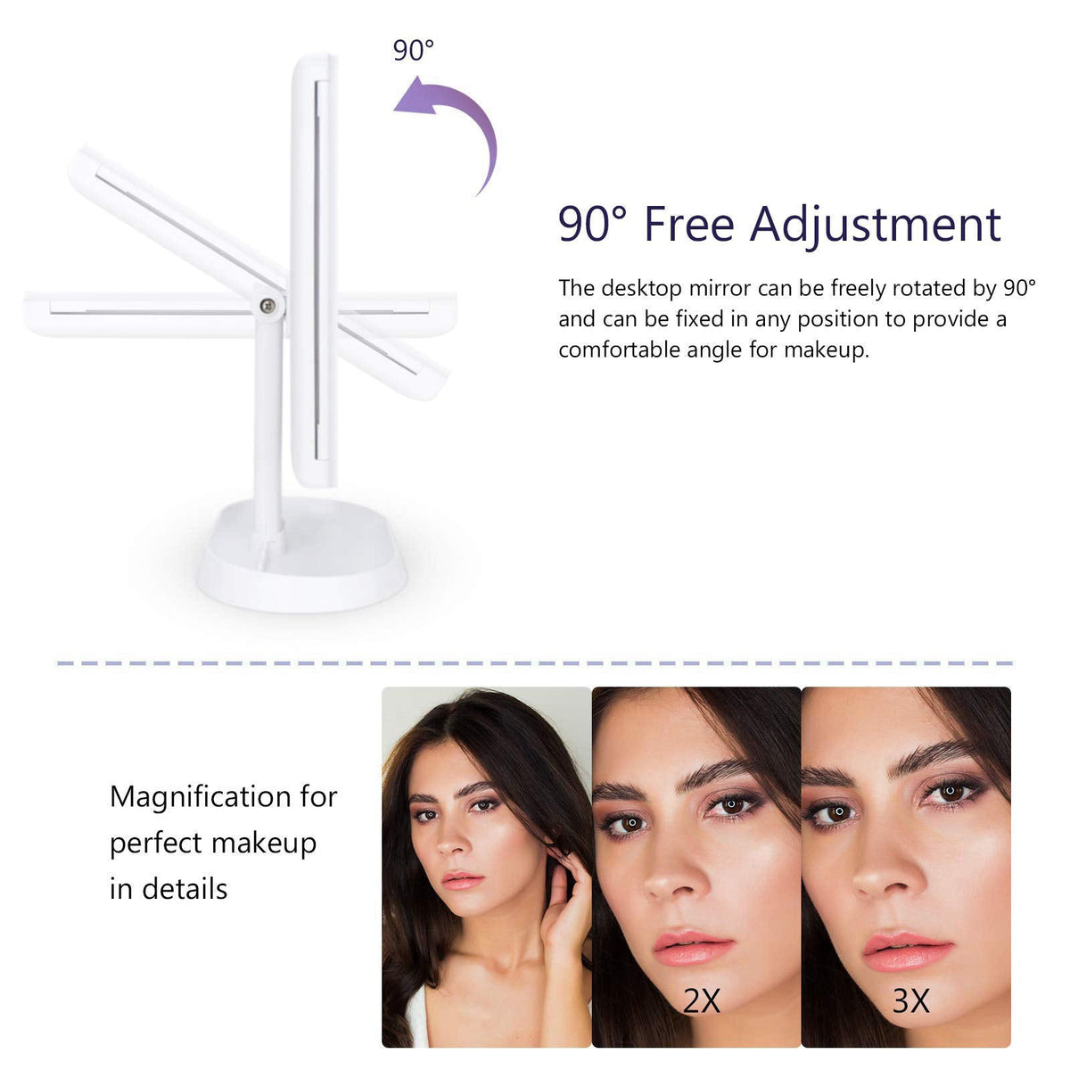 deweisn Trifold Lighted Vanity Makeup Mirror with 21 LEDs Lights,1x/2x/3x Magnification and Touch Screen Dimming,Two Pow