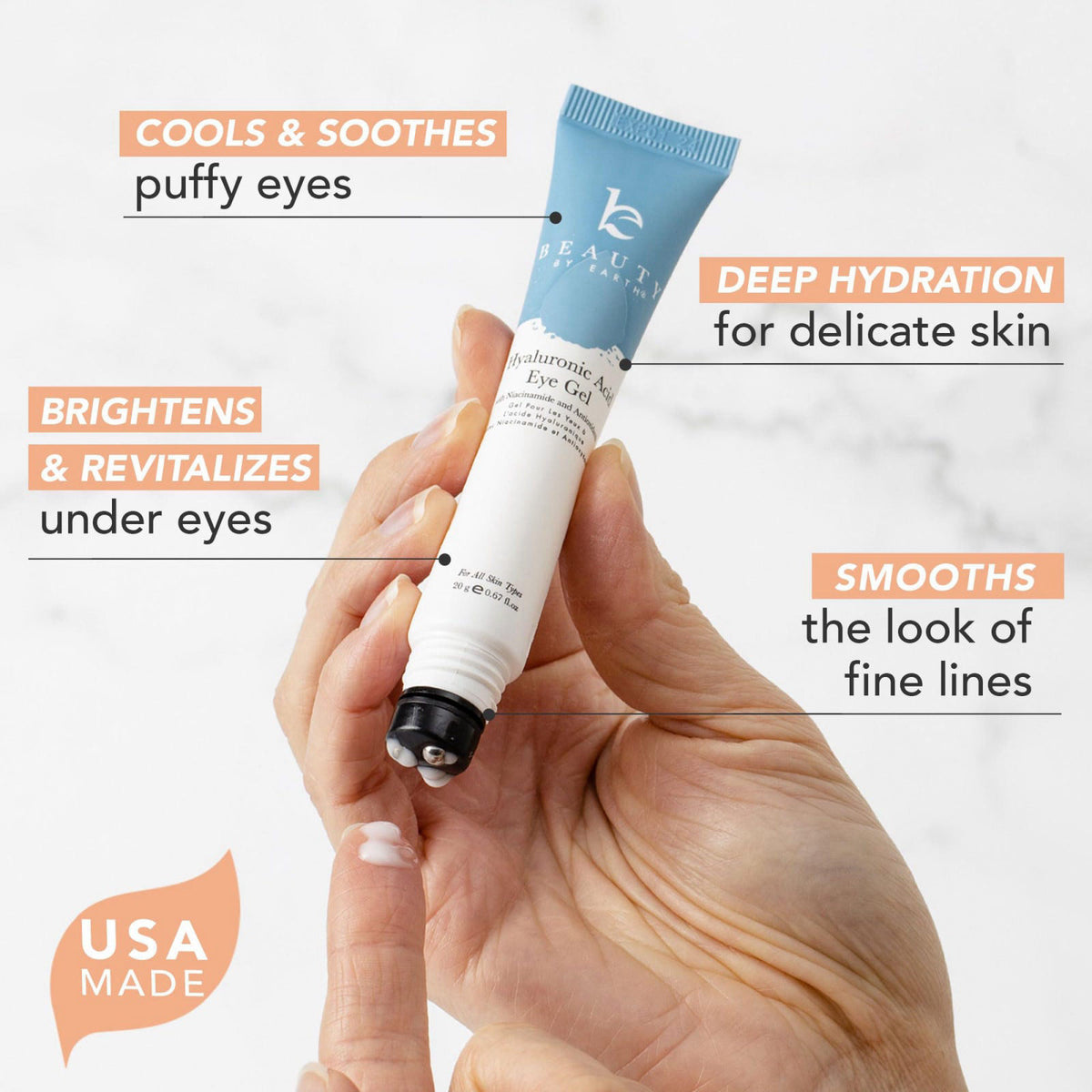 Beauty by Earth Under Eye Cream - Cooling Hyaluronic Acid Eye Gel for Dark Circles – packaging and label