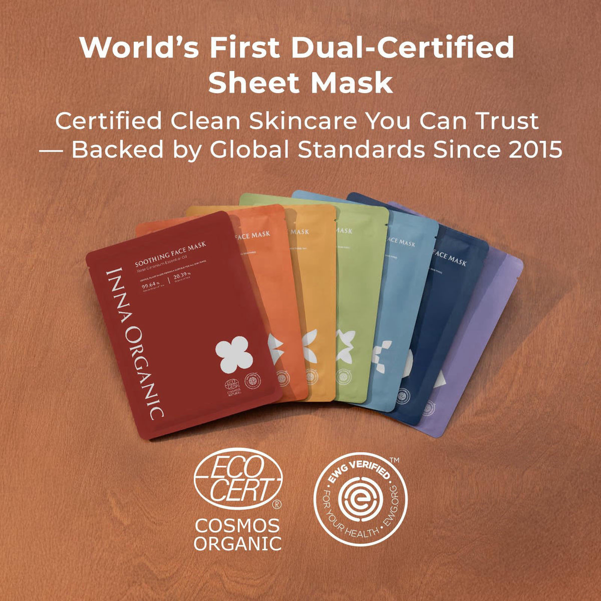 INNA ORGANIC Organic Sheet Mask Set, After Sun Care & Soothing Face Mask for Women, EWG & COSMOS Certified Clean Beauty,