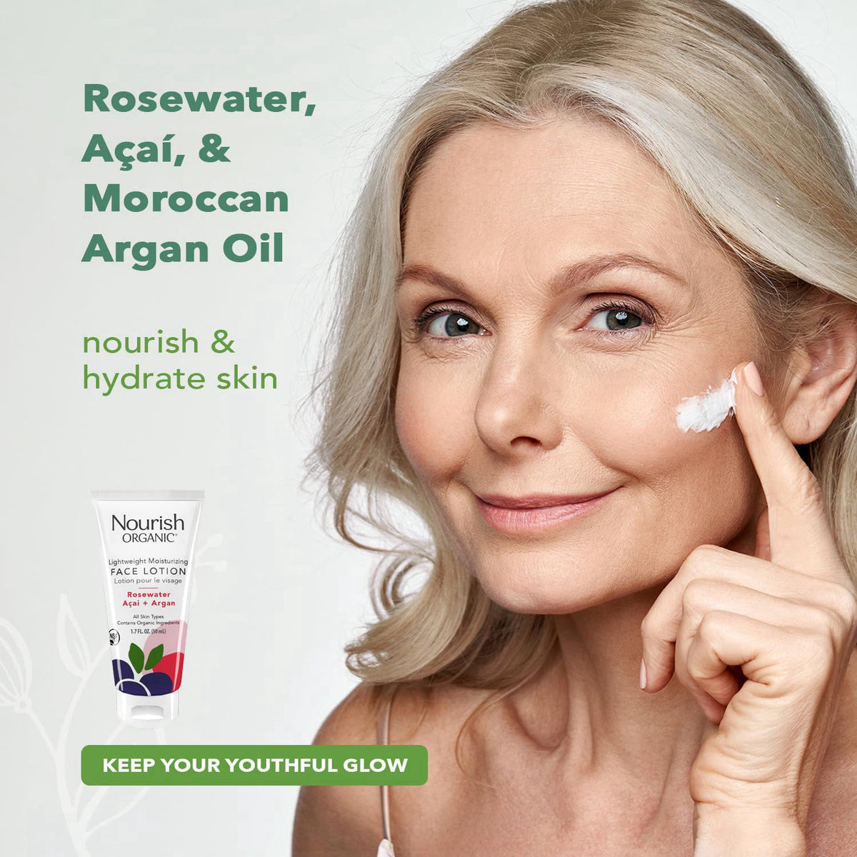 Nourish Organic Face Cleanser + Face Lotion Set – Lightweight, Moisturizing Formulas with Hydrating Aloe Vera and Replen