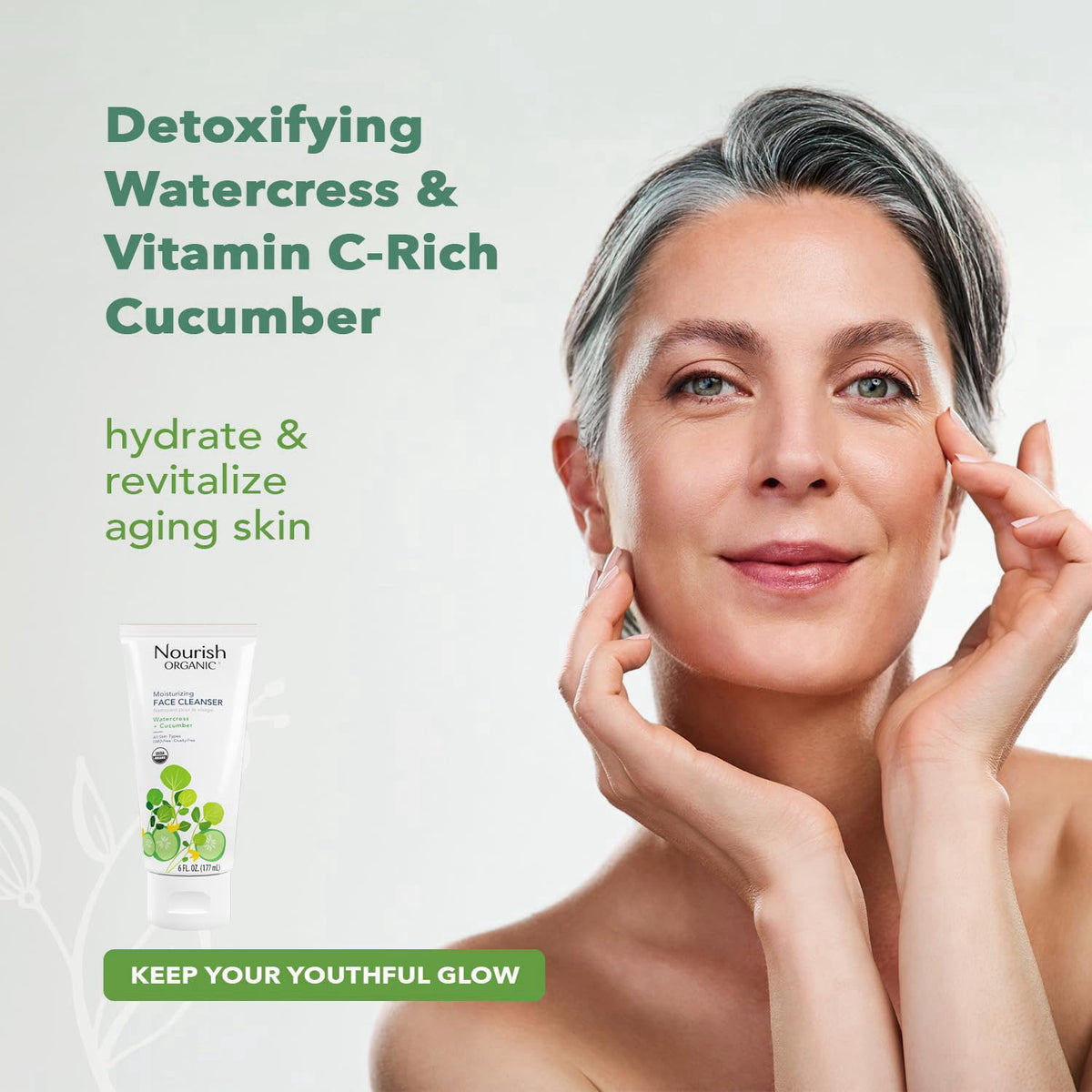 Nourish Organic Face Cleanser + Face Lotion Set – Lightweight, Moisturizing Formulas with Hydrating Aloe Vera and Replen
