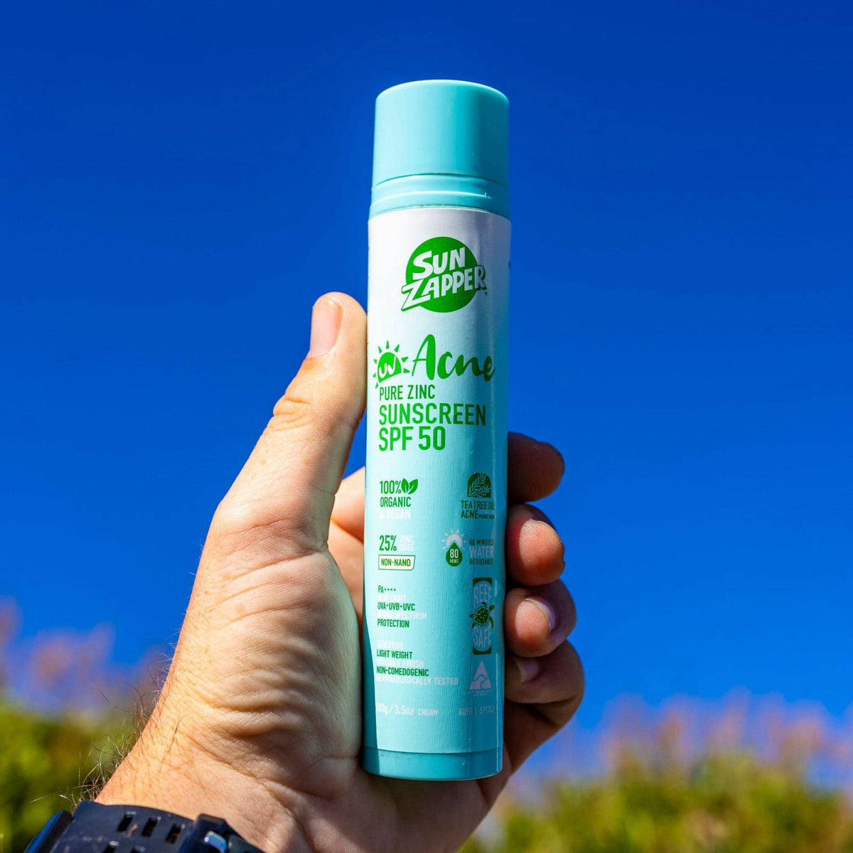 Sun Zapper Acne Pure Zinc Face Sunscreen SPF 50, Non-Comedogenic Organic Mineral Sunscreen with Tea Tree Oil for Acne-Pr
