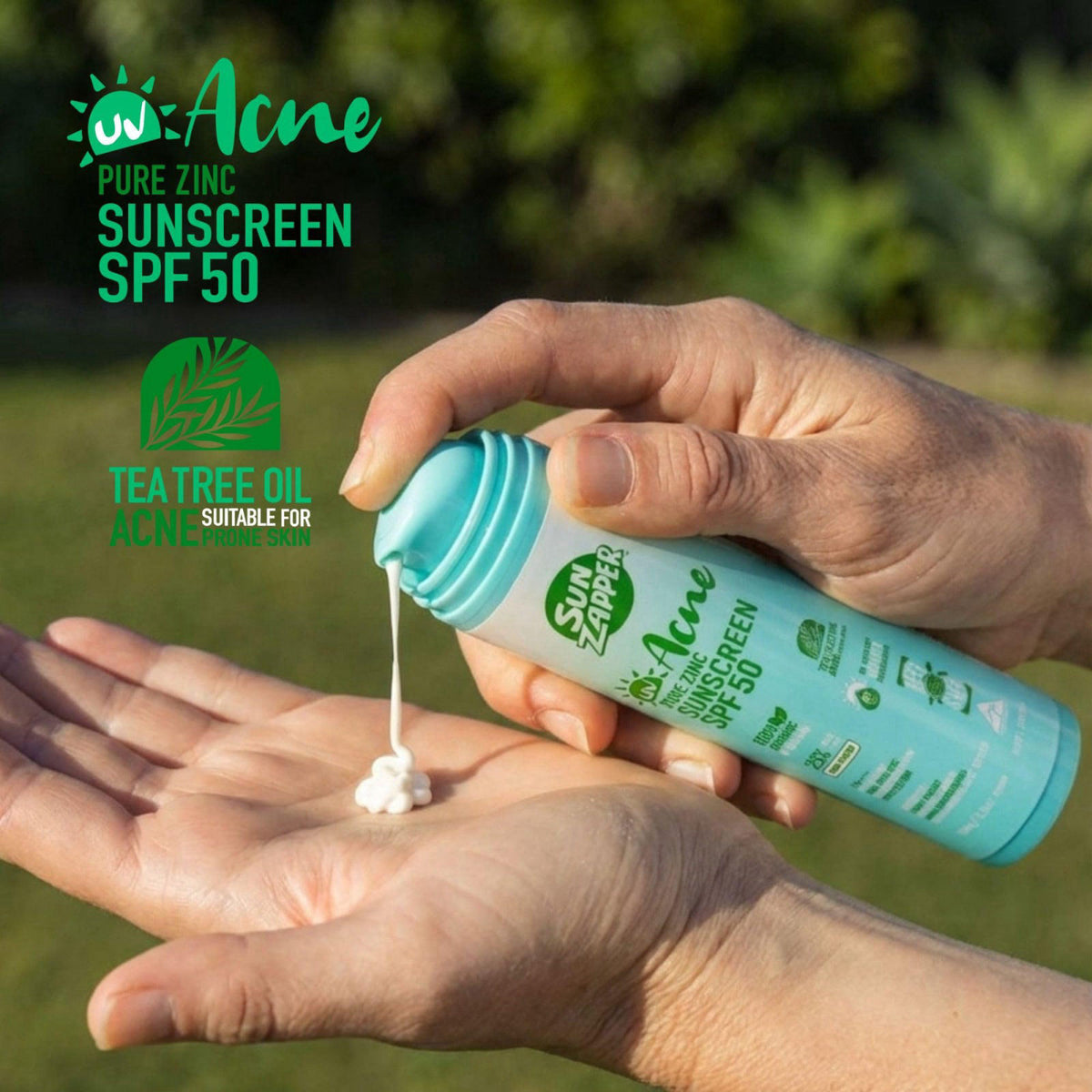 Sun Zapper Acne Pure Zinc Face Sunscreen SPF 50, Non-Comedogenic Organic Mineral Sunscreen with Tea Tree Oil for Acne-Pr