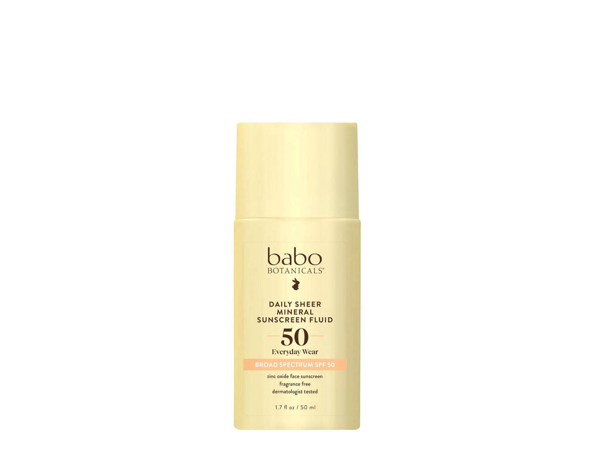 Babo Botanicals Daily Sheer Mineral Sunscreen Fluid SPF50 - Natural Origin Zinc Oxide - Passion Fruit Oil - Fragrance Fr