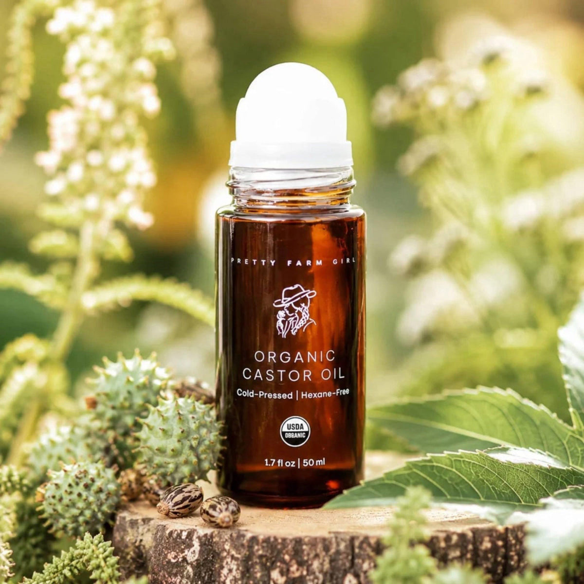 Pretty farm girl Organic Castor Oil Roller with Rose Quartz Roller Ball - 100% Pure Cold Pressed Hexane Free Roll On Cas