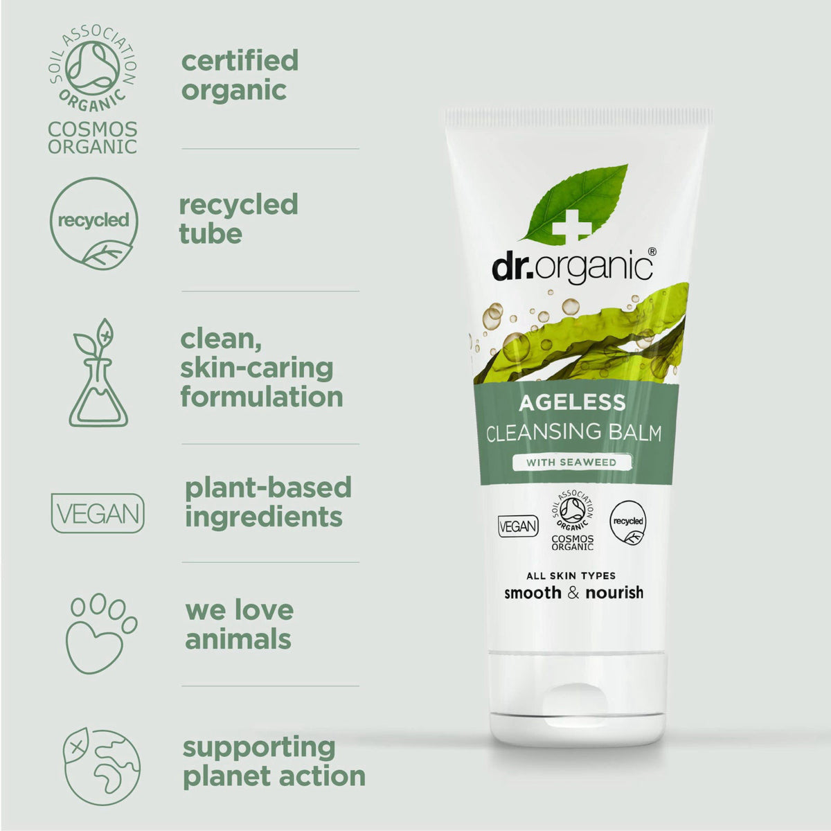 Dr. Organic Ageless Cleansing Balm with Seaweed | Moisturizing, Gentle, Removes Impurities, Certified Organic, Paraben &