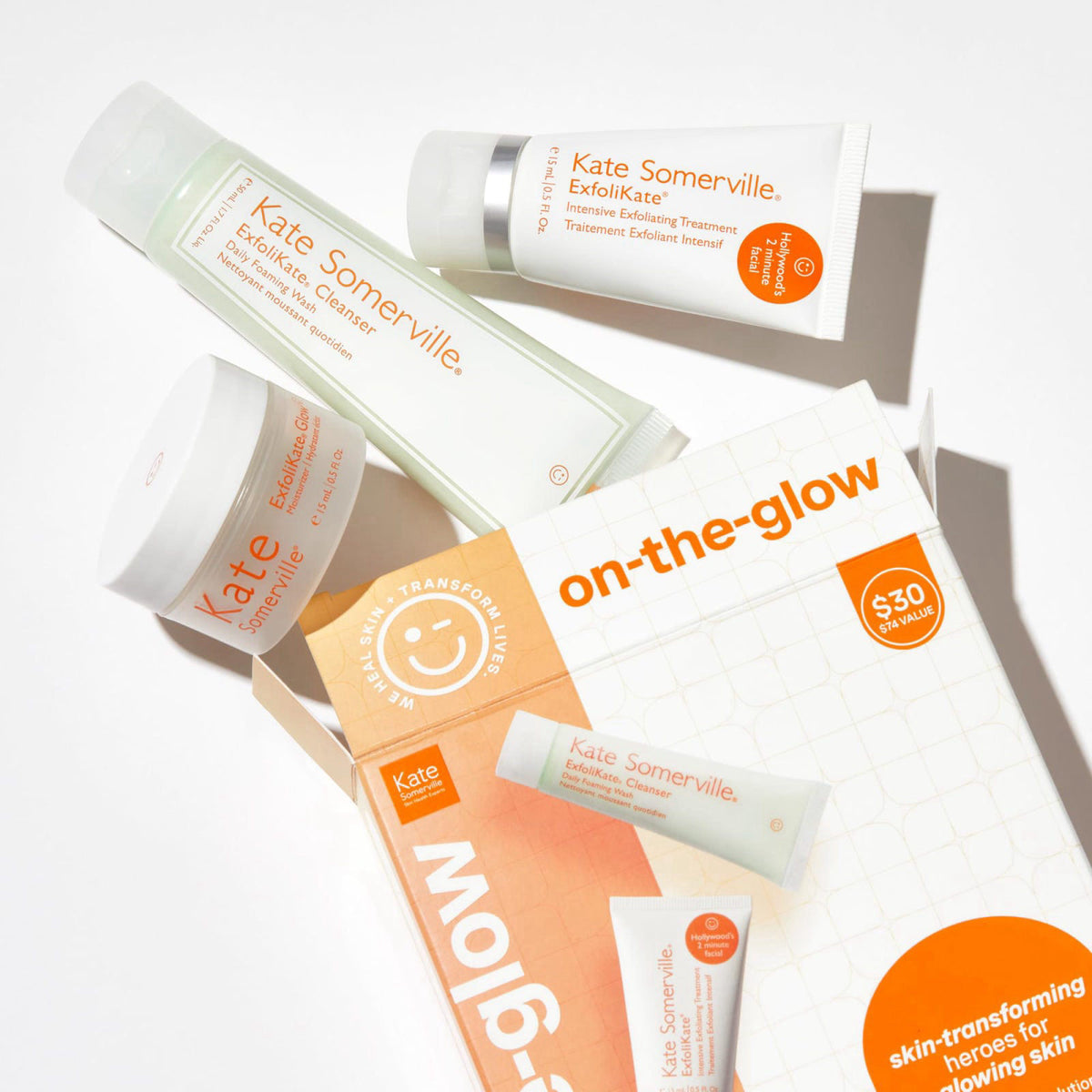 Kate Somerville On The Glow Kit – Travel-Size Skincare Set for Glowing Skin with ExfoliKate Cleanser, Treatment & Moistu