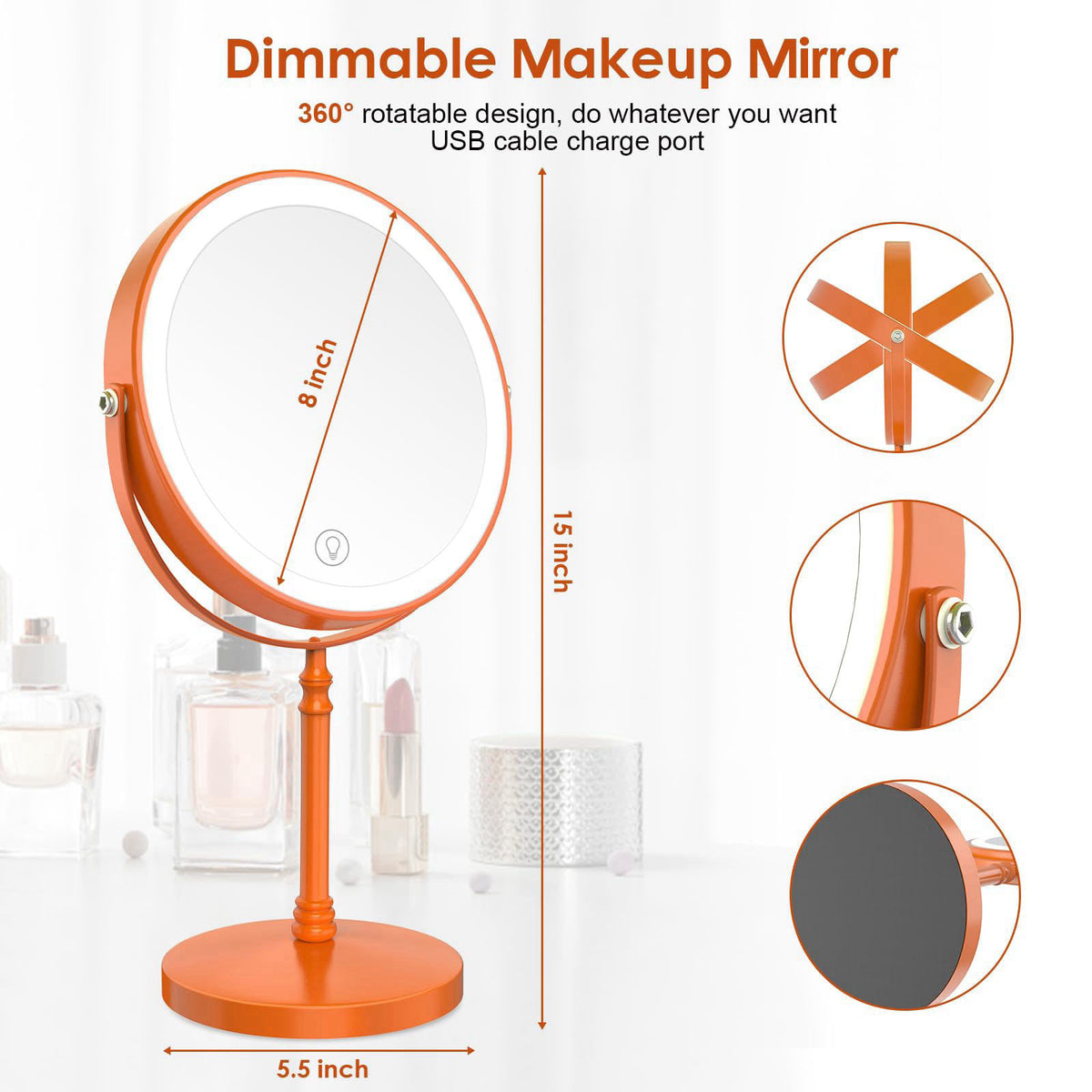 DEIOVWXS Makeup Mirror, Rechargeable Vanity Mirror with 3 Lights, 1X/10X – packaging and label