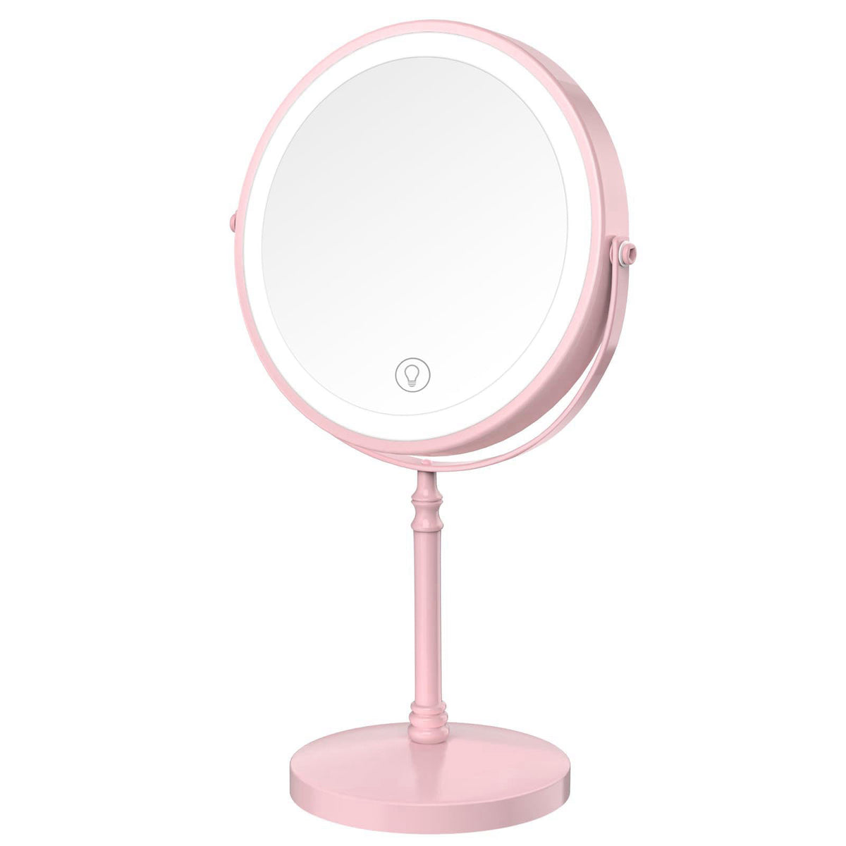 DEIOVWXS Makeup Mirror, Rechargeable Vanity Mirror with 3 Lights, 1X/10X – close-up detail in Pink