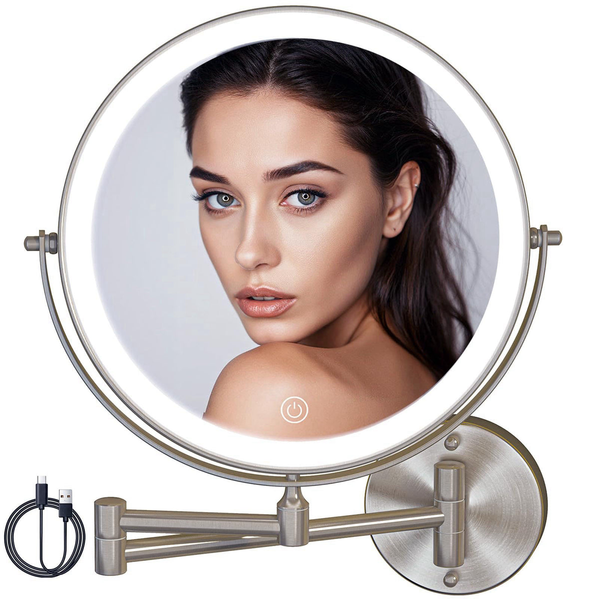 Batuso 8.5" Wall Mounted Makeup Mirror with Light, 2000mAh Rechargeable Double Sided 1X / 10X Magnifying Vanity Mirr