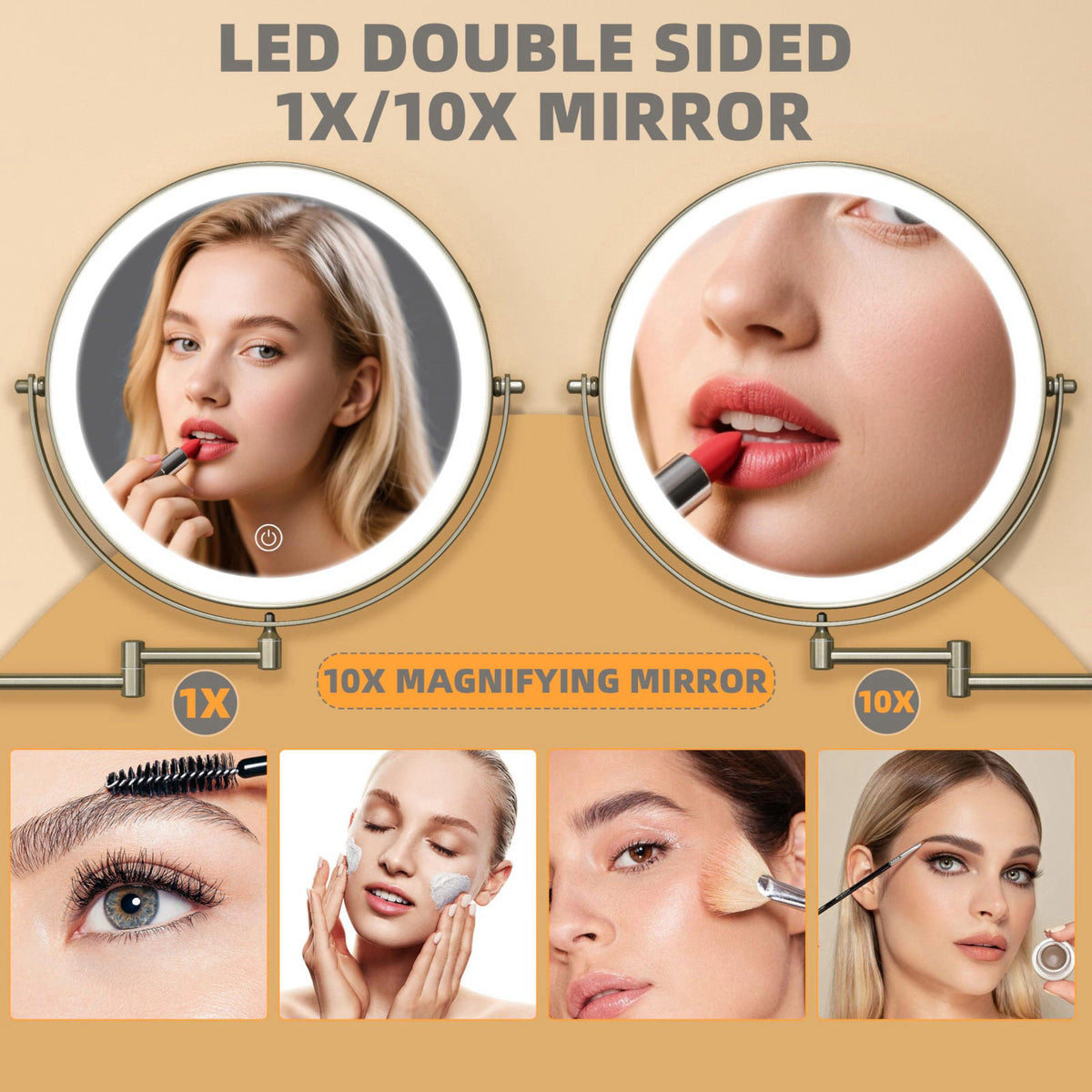 Batuso 8.5" Wall Mounted Makeup Mirror with Light, 2000mAh Rechargeable Double Sided 1X / 10X Magnifying Vanity Mirr