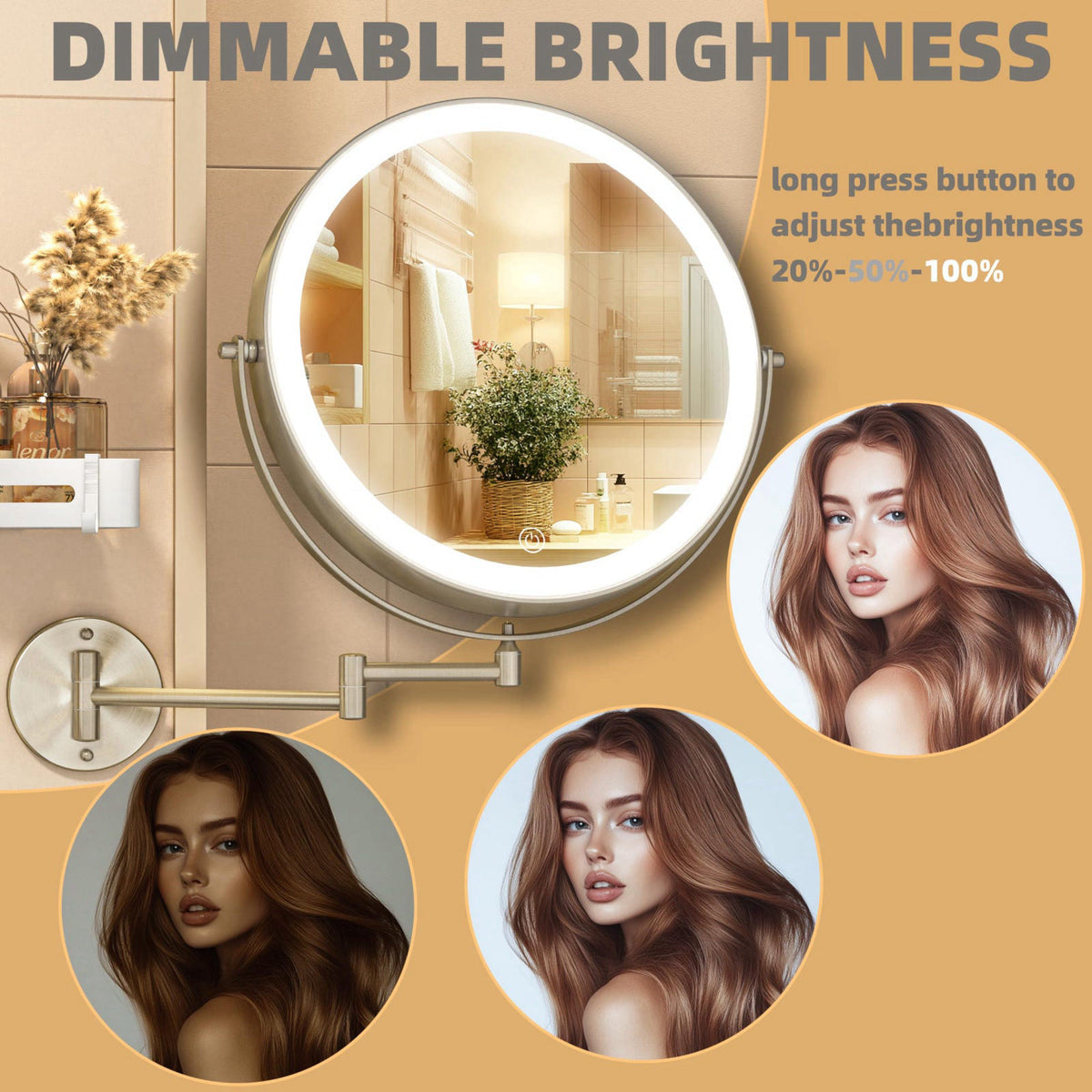 Batuso 8.5" Wall Mounted Makeup Mirror with Light, 2000mAh Rechargeable Double Sided 1X / 10X Magnifying Vanity Mirr