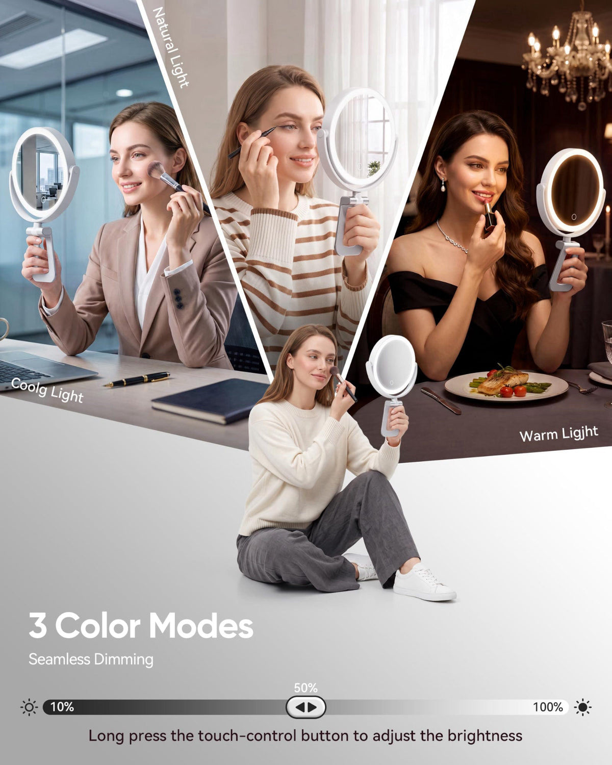 eeuuty Travel Makeup Mirror with Lights - 1X/30X Magnifying Double Sided Mirror – full view