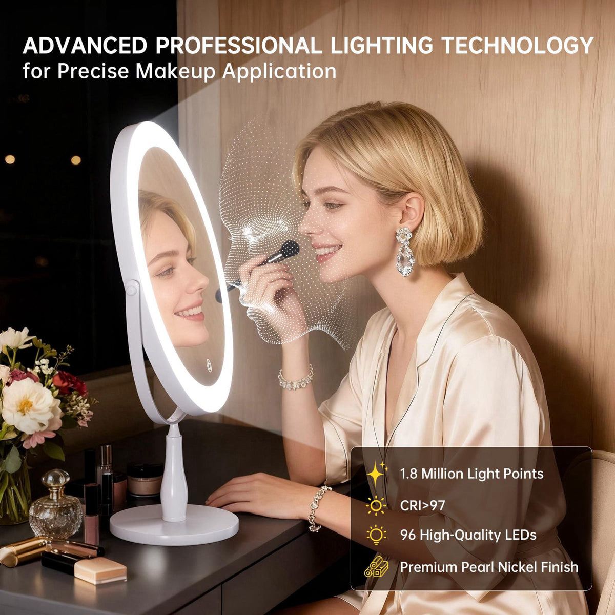 DEXHOM 9" Magnifying Vanity Mirror with Light, 10X/1X Makeup Mirror – back view and specifications