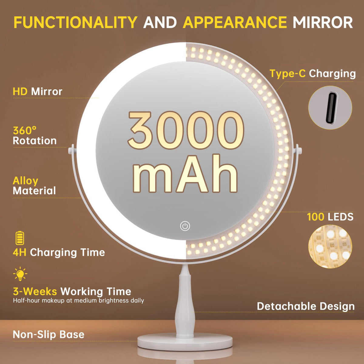 DEXHOM 9" Magnifying Vanity Mirror with Light, 10X/1X Makeup Mirror – alternate angle