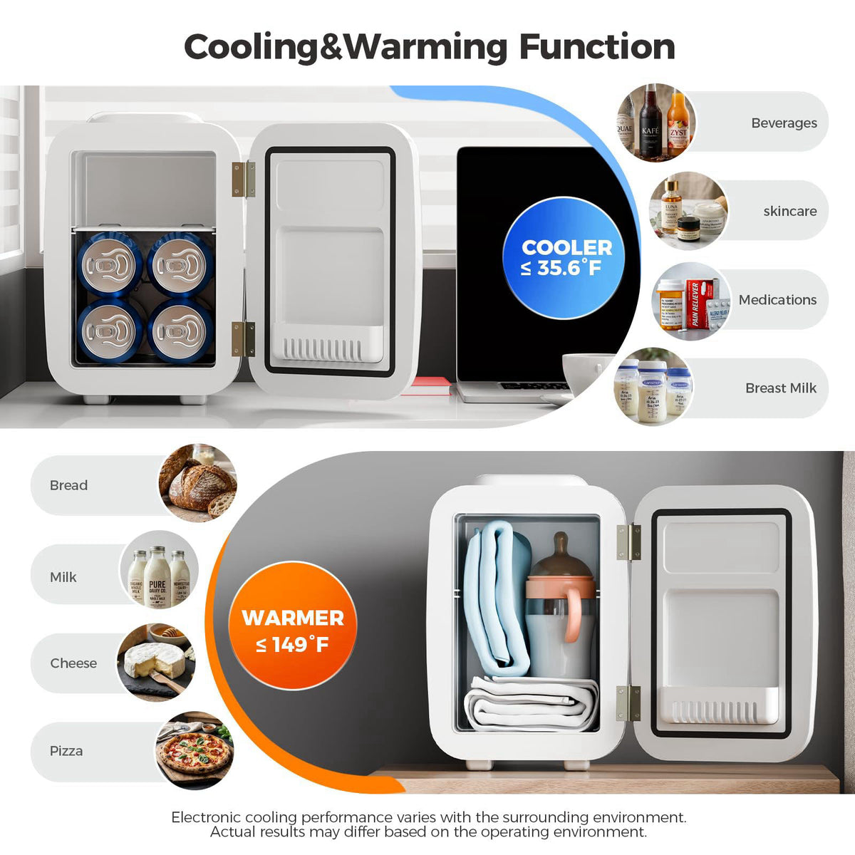 OSTBA Mini Fridge for Bedroom - 4 Liter/6 Can Mini Makeup Fridge, 110V AC/ 12V DC Portable Thermoelectric Cooler&Warmer 