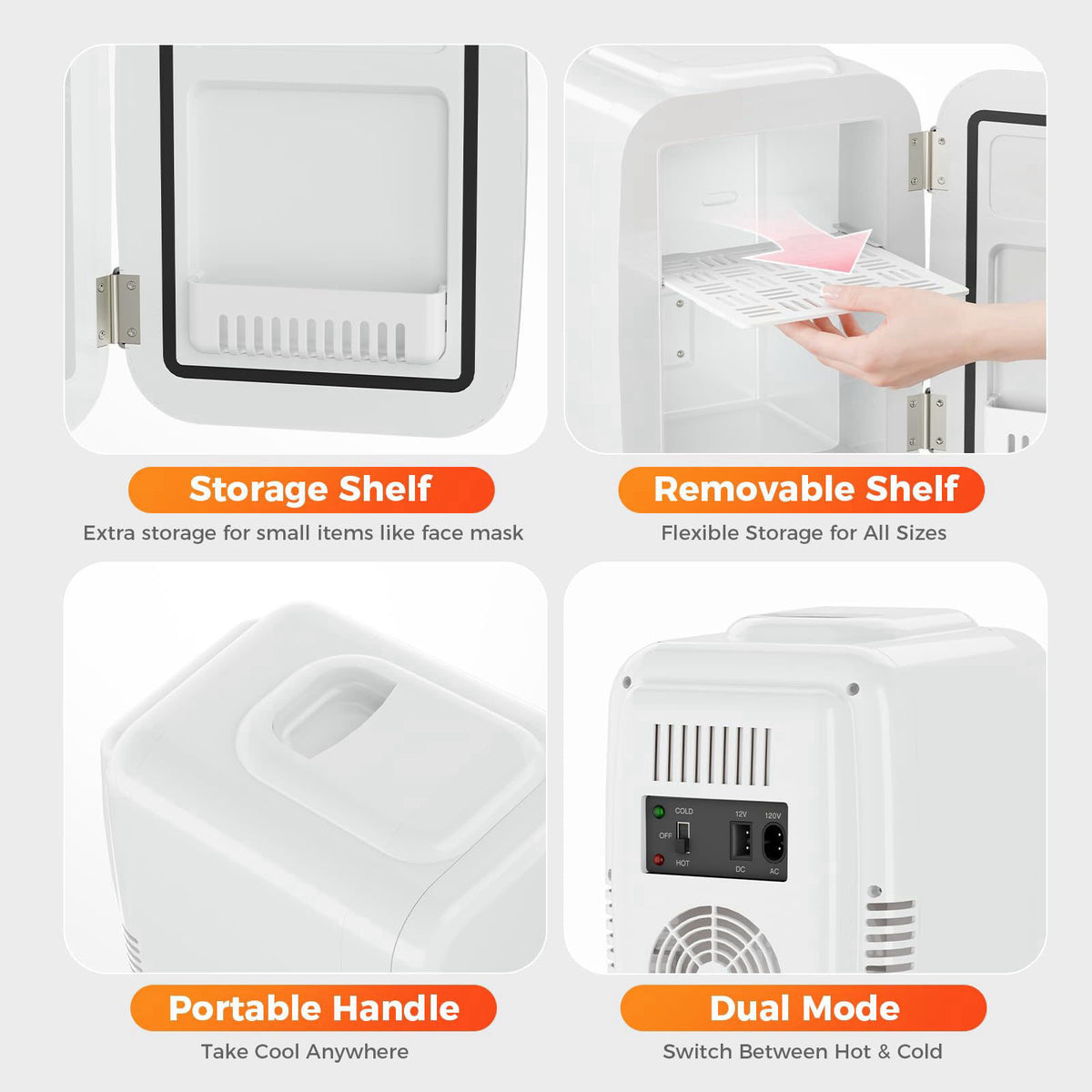 OSTBA Mini Fridge for Bedroom - 4 Liter/6 Can Mini Makeup Fridge, 110V AC/ 12V DC Portable Thermoelectric Cooler&Warmer 