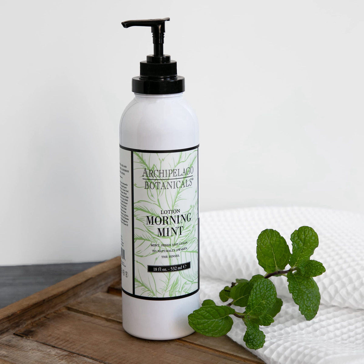 Archipelago Botanicals Morning Mint Lotion, 18 oz – packaging and label