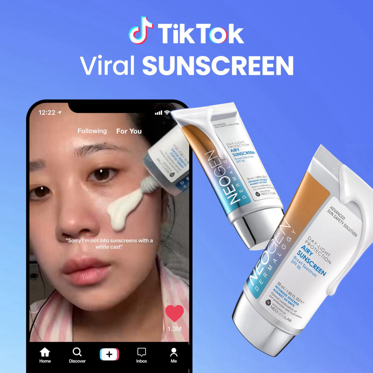 DERMALOGY by NEOGENLAB NEOGEN Day-Light Airy Sunscreen SPF 50, Korean No White Cast, 1.69 Fl Oz – packaging and label