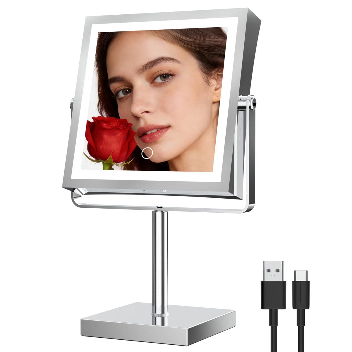 Ruacq Makeup Mirror with Lights 1X/10X Height Adjustable Chrome