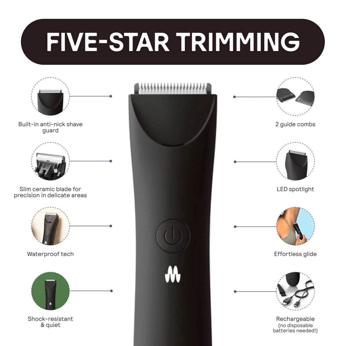 MERIDIAN The Slimmer Trimmer | Waterproof Bikini Trimmer for Women | Onyx – close-up detail in Onyx
