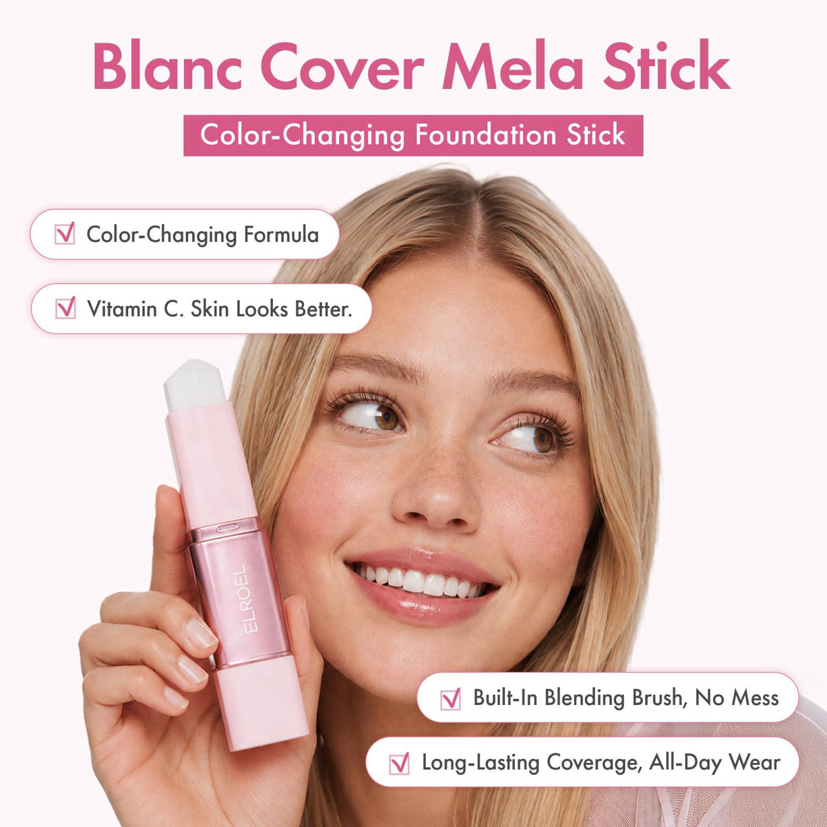 ELROEL Blanc Cover Mela Stick - Color Changing Foundation Stick (Deep) – close-up detail in Deep