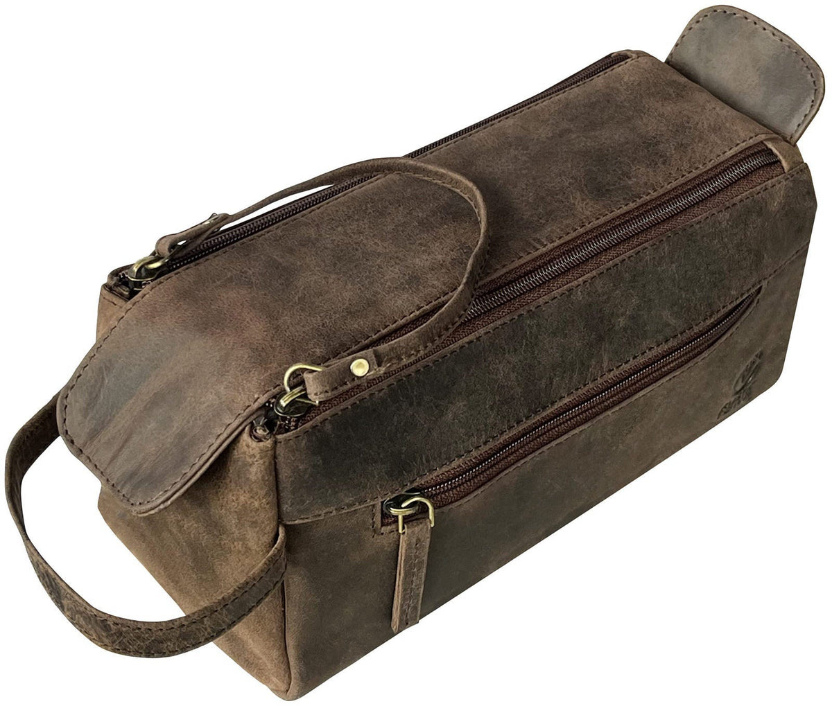 RUSTIC TOWN Leather Toiletry Bag for Men - Full Grain Travel Dopp Kit & Shaving Bag – product photo (Toiletry Bags)