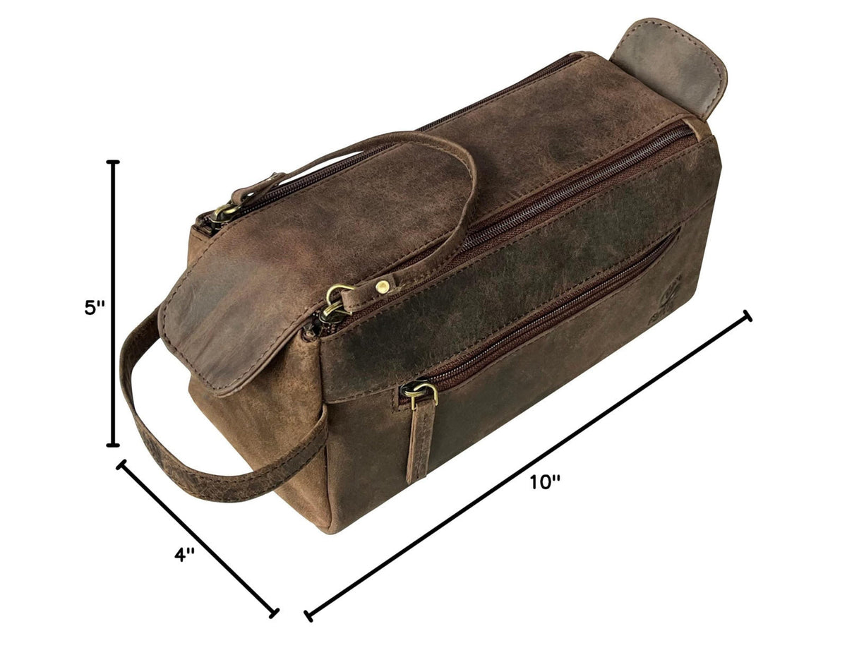 RUSTIC TOWN Leather Toiletry Bag for Men - Full Grain Travel Dopp Kit & Shaving Bag – full view